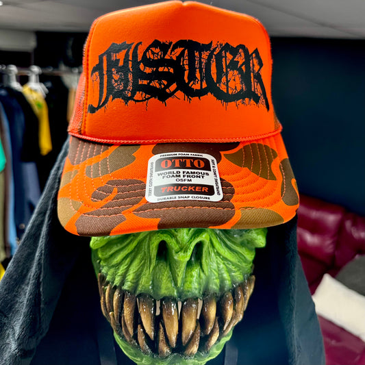 Fister - Oversized Logo Orange Camo Trucker Cap