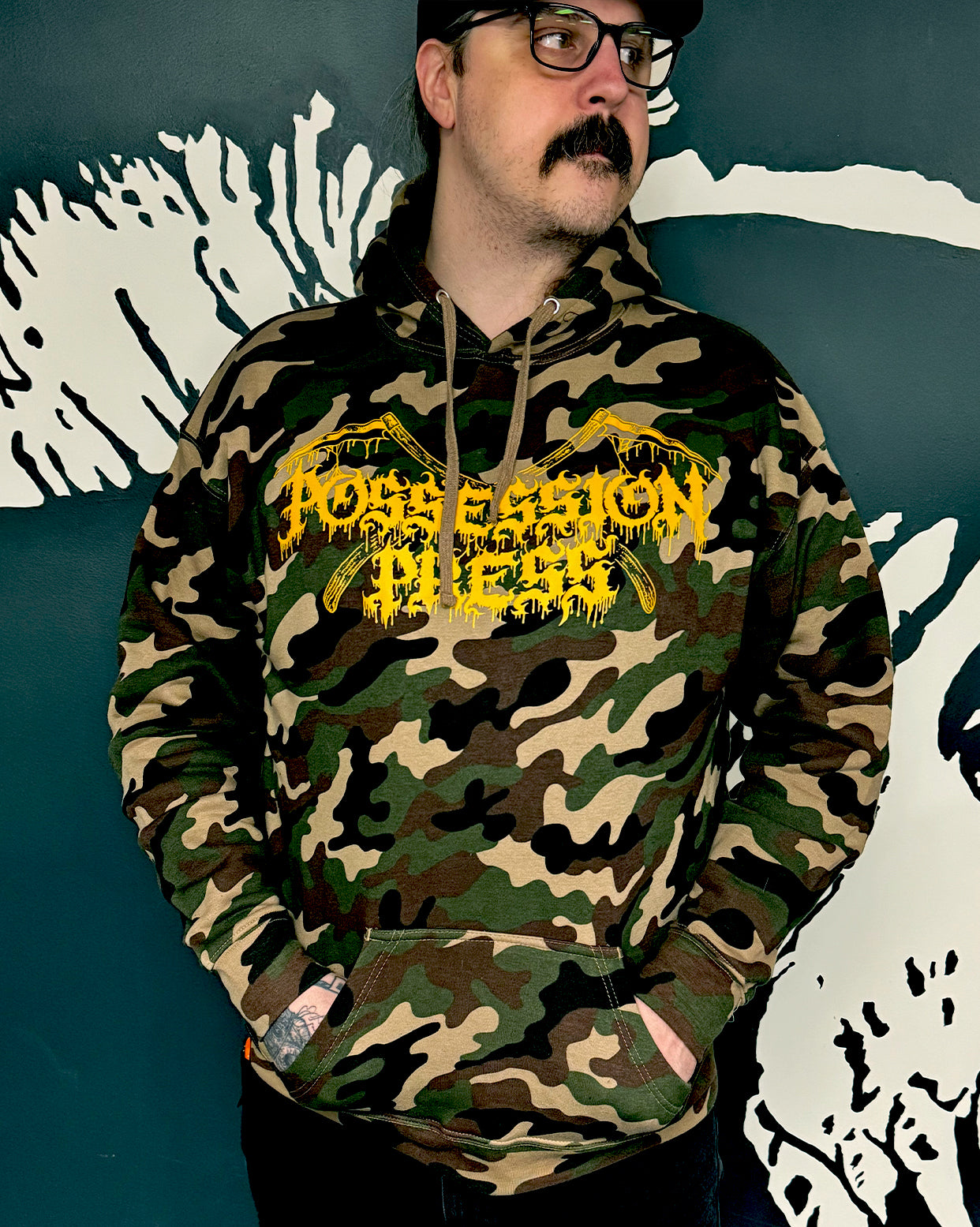 Possession Press Yellow Scythe Logo Heavyweight Camo Pullover Hoodie