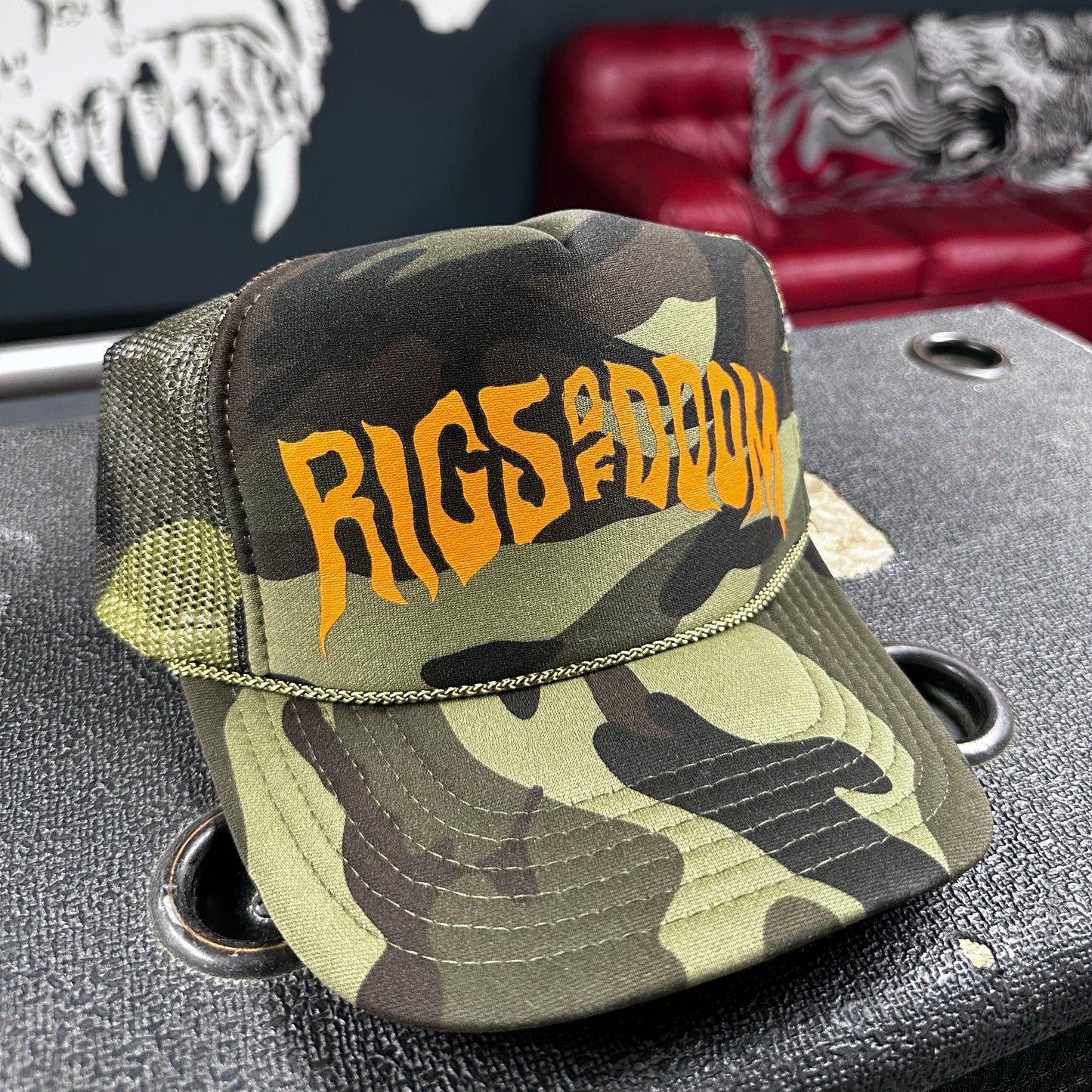 Rigs of Doom - Camo Trucker Cap with Orange Logo