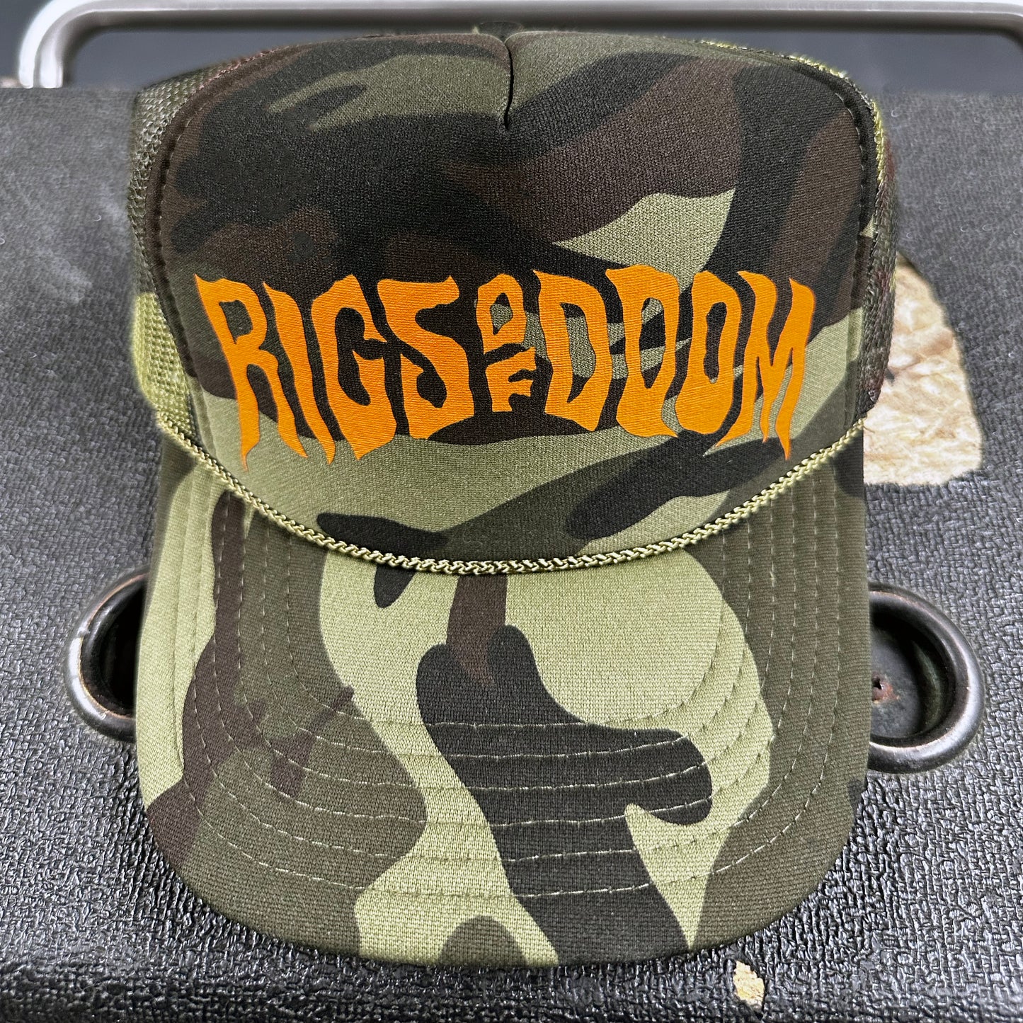 Rigs of Doom - Camo Trucker Cap with Orange Logo