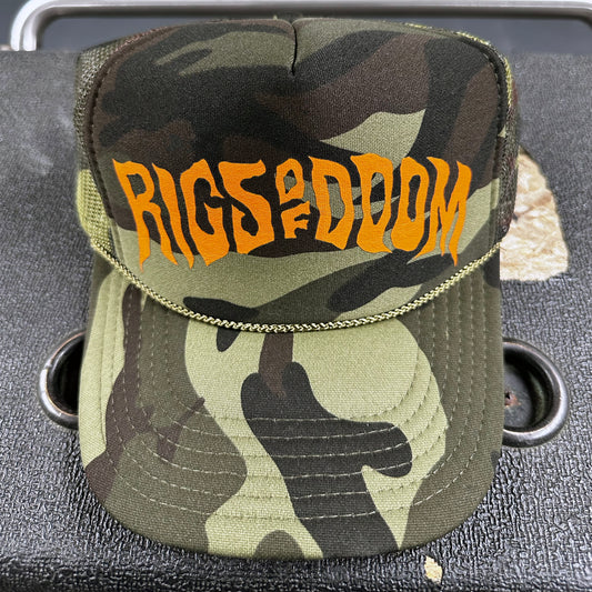 Rigs of Doom - Camo Trucker Cap with Orange Logo