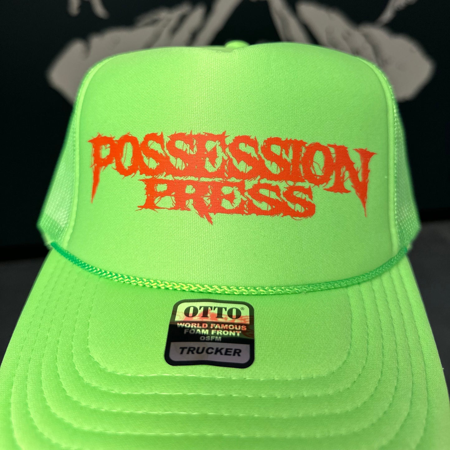 Possession Press - Neon Green with Orange Print Trucker Cap