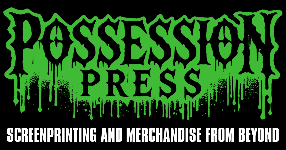  Possession Press logo in green on a black background, indicating a brand associated with screenprinting and merchandise.