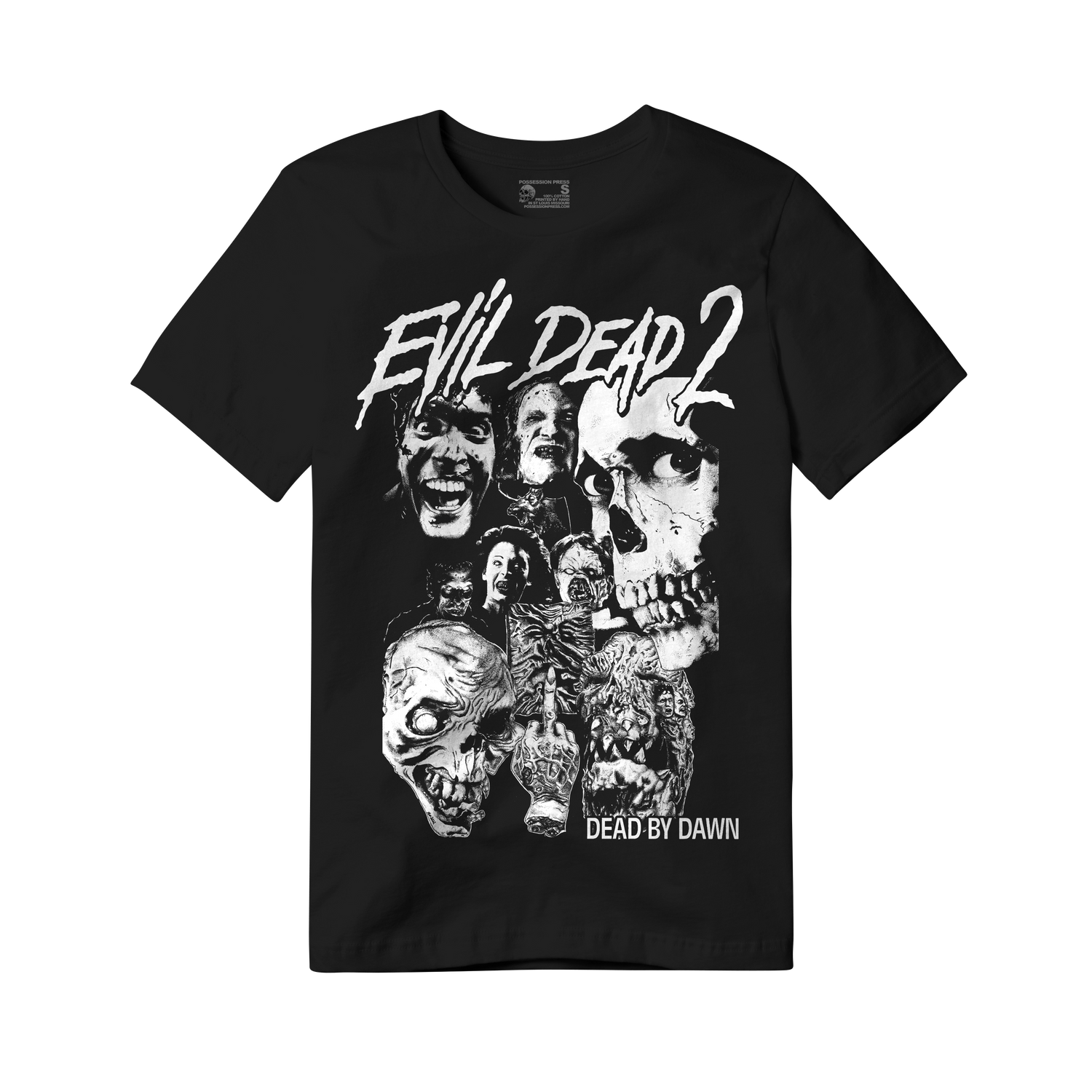 Black t-shirt with 'Evil Dead 2' graphic design