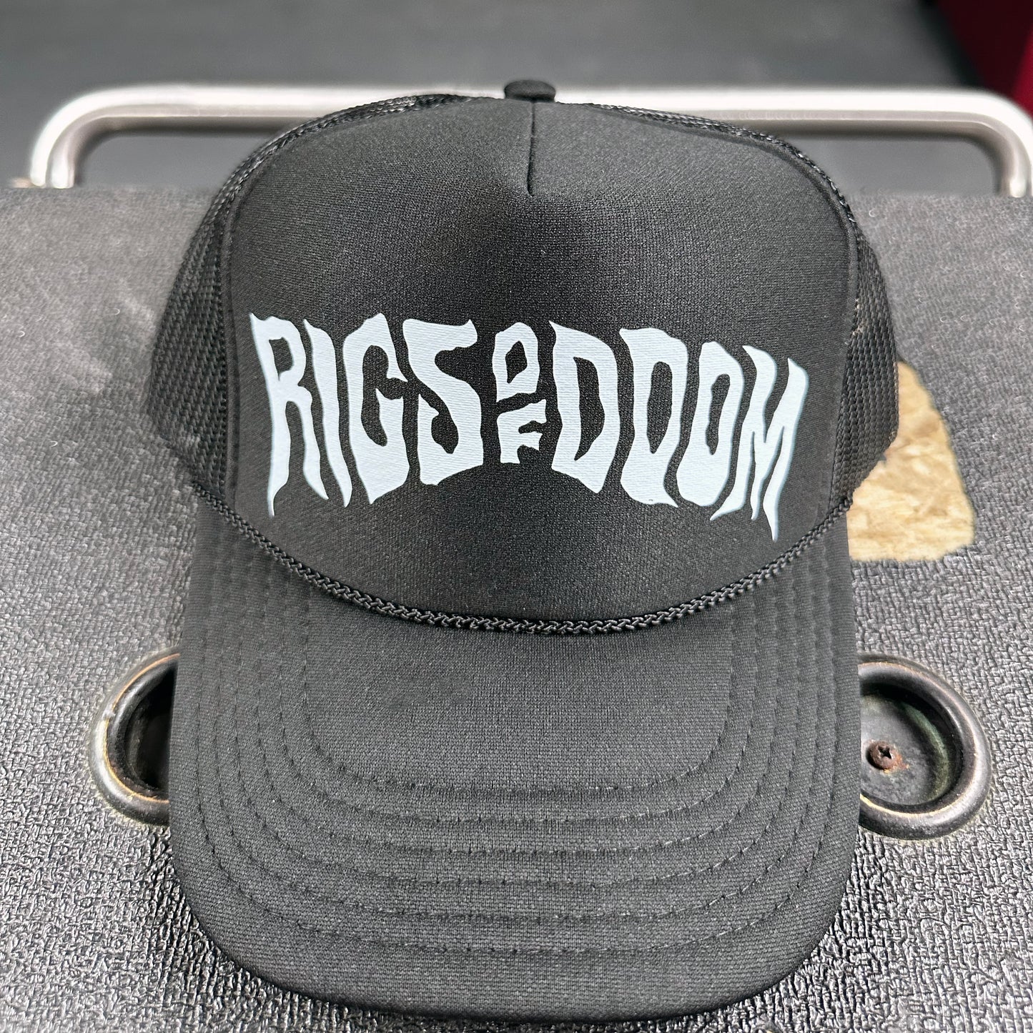 Rigs of Doom - Black Trucker Cap with White Logo