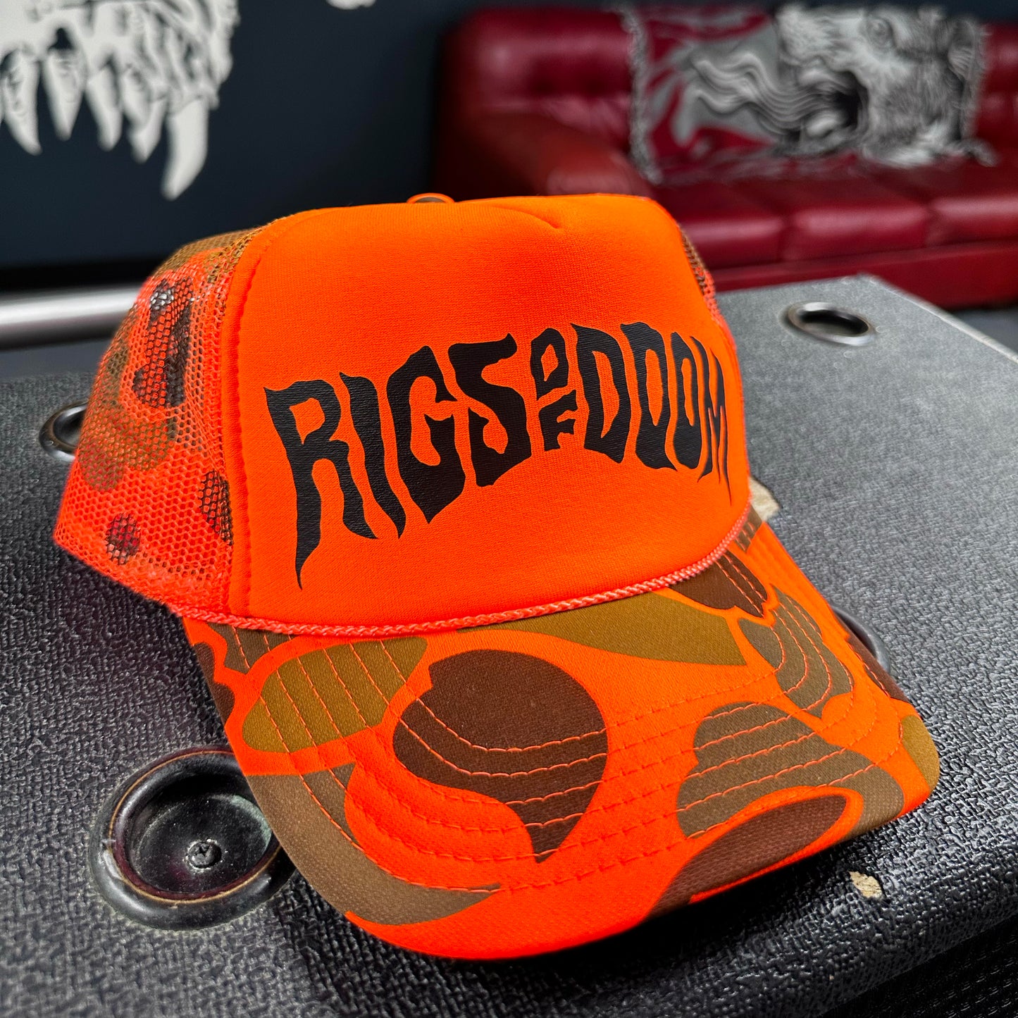 Rigs of Doom - Orange Camo Trucker Cap with Black Logo