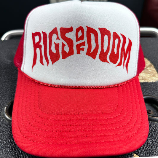 Rigs of Doom - Red and White Trucker Cap with Red Logo