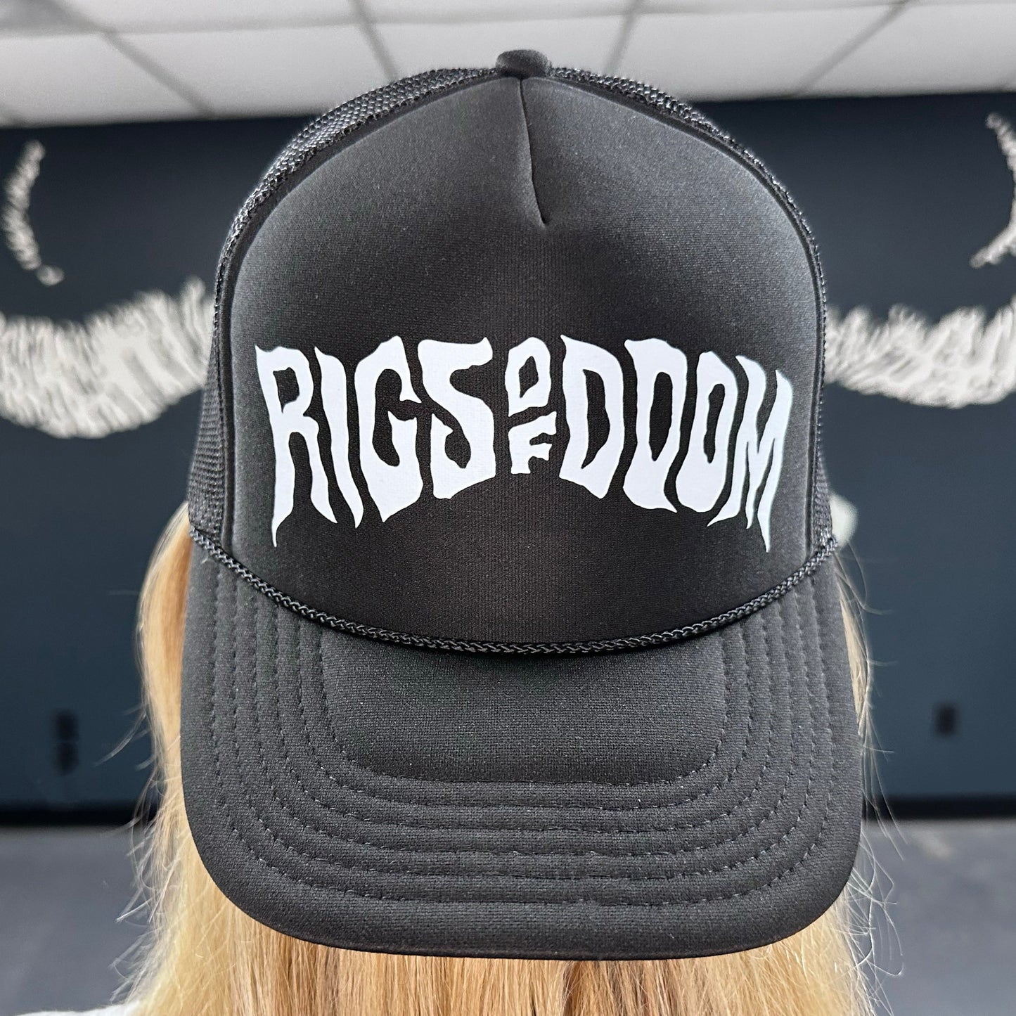 Rigs of Doom - Black Trucker Cap with White Logo