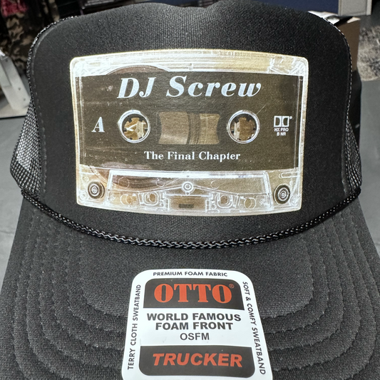 Black trucker hat with 'DJ Screw' cassette design and 'OTTO' label.